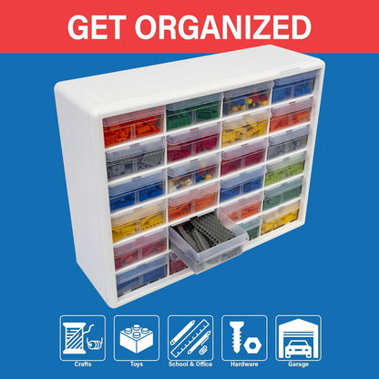 Akro-Mils 24-Drawer Plastic Drawer Storage Cabinet for Garage Organization, Bead Organizer, Building Bricks Storage, Teacher Toolbox, Makeup Organizer, 20" W x 6" D x 16" H, 10124 Black