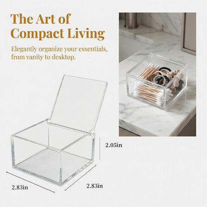 Small Acrylic Box with Lid for Paper Clips Rubber Bands Sticky Notes Hair Ties Clear Plastic Organizer Container for Desk Drawer Office Supplies Bathroom Accessories Clip and Tie Holders