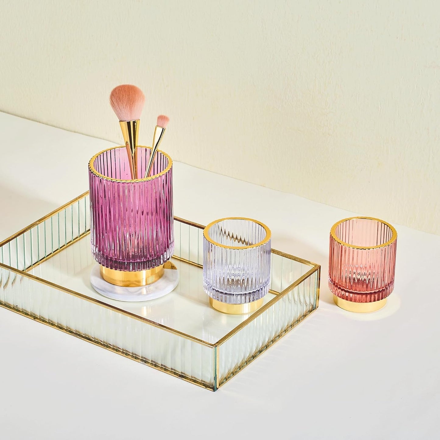 Makeup Brush Holder Organizer,Toothbrush Holders,Desk Pen Pencil Holder,Multifunctional Vintage Glass Brush Cup（L/Green/A3-6-US）