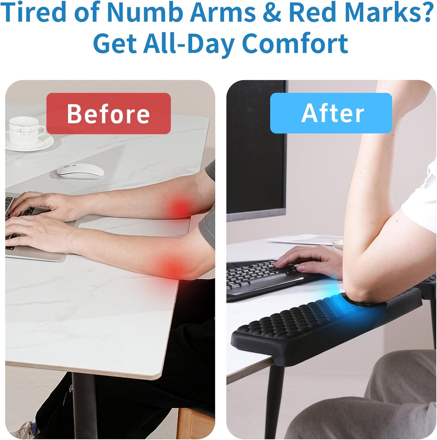 MEKASS L-Shaped Desk Elbow Pad for Desk, Memory Foam Elbow Support Padding with Non-Slip, 2-Piece Ergonomic Desk Edge Cushion, Wrist Comfort Support for Office Home (Diamond Black)