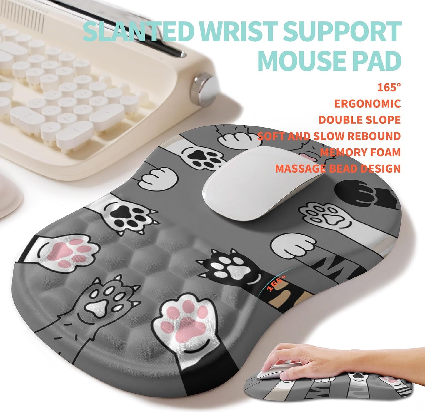 2-in-1 Ergonomic Set, Wave Rise Keyboard Wrist Rest and Massage Bulge Slope Mouse Pad Wrist Support, Cushion Memory Foam Integrated to Relieve Wrist Pain, Black