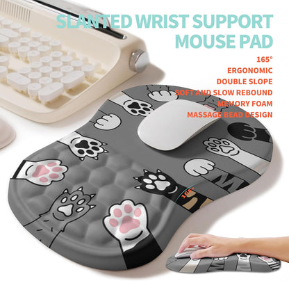 2-in-1 Ergonomic Set, Wave Rise Keyboard Wrist Rest and Massage Bulge Slope Mouse Pad Wrist Support, Cushion Memory Foam Integrated to Relieve Wrist Pain, Black