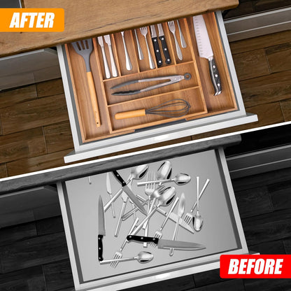 Kitchen Silverware Drawer Organizer and Storage Flatware Cutlery Utensil Holder Spice Rack Containers Bathroom Counter Cabinet Office Desk Makeup Drawer Tray Kitchen and Dining Tools Decor Accessories