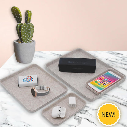 Welaxy EDC Catchall Desk Organizer felt tray stylish nightstand multi tray Entryway Bedside Caddy for Keys Phone Wallet Watch Glasses Pens Office Accessory minimalist living 4-piece (Glacier Gray)