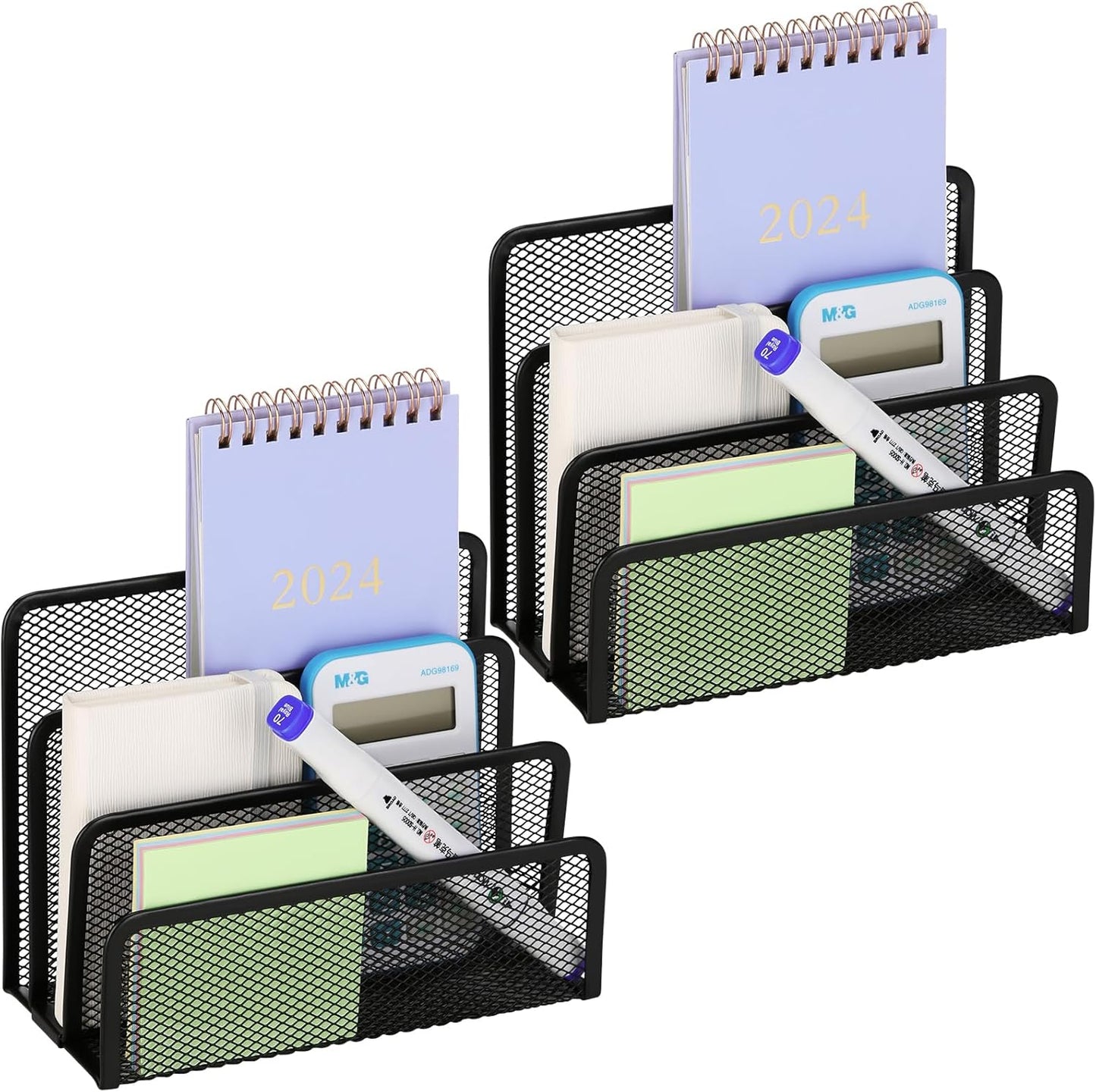 2 Pieces Desk Mail Organizer, Metal Mesh Small File Holders Letter Organizer, Bill/Document/Filing/Folders/Paper Organizer for Desktop (BLACK-2PCS)