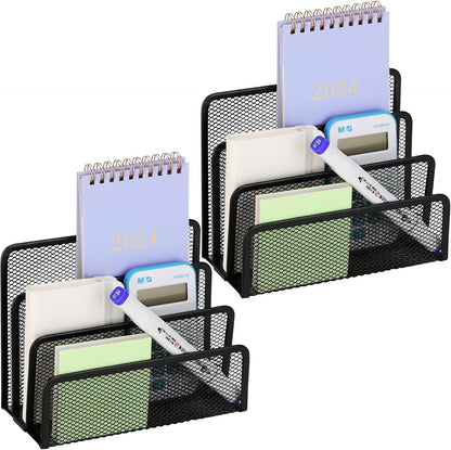 2 Pieces Desk Mail Organizer, Metal Mesh Small File Holders Letter Organizer, Bill/Document/Filing/Folders/Paper Organizer for Desktop (BLACK-2PCS)