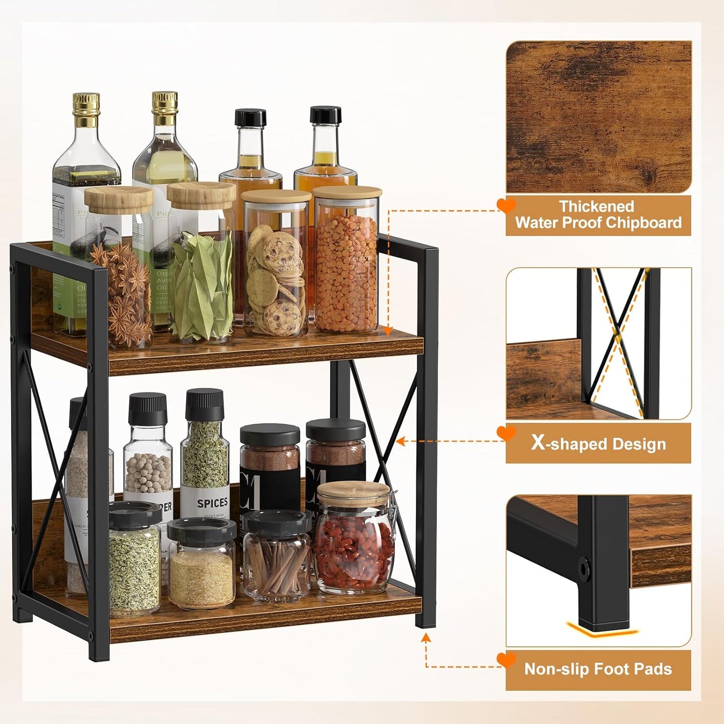 Giikin Countertop Shelf Organizer, 2 Tier Kitchen Spice Rack Organizer for Countertop, Wood Coffee Counter Shelf Organizer for Home (Bamboo, S)