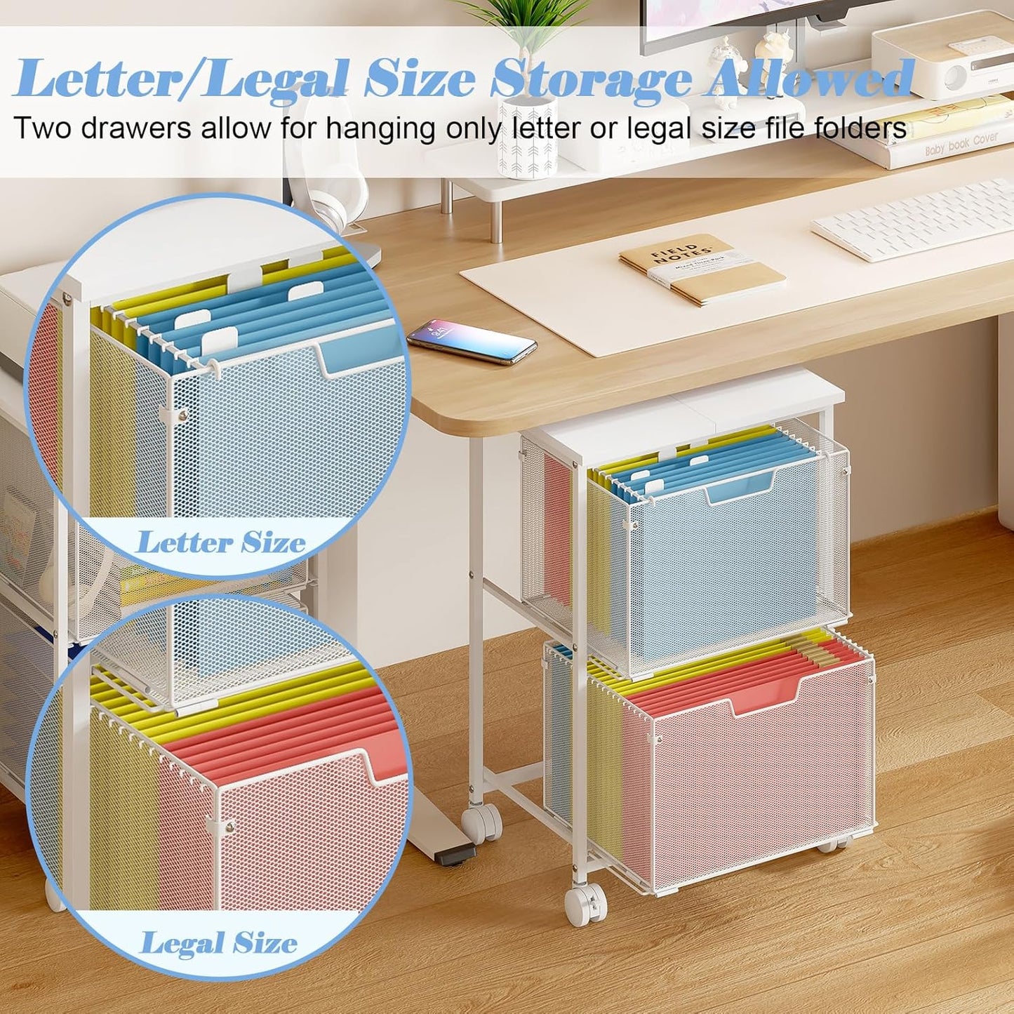 Sbanmao Letter/Legal Rolling File Cart with 2 Storage Drawers, Under Desk Storage, Vertical Filing Cabinet for Home Office, Hanging File Folders Organizer, Mobile Utility Cart Printer Stand, Black