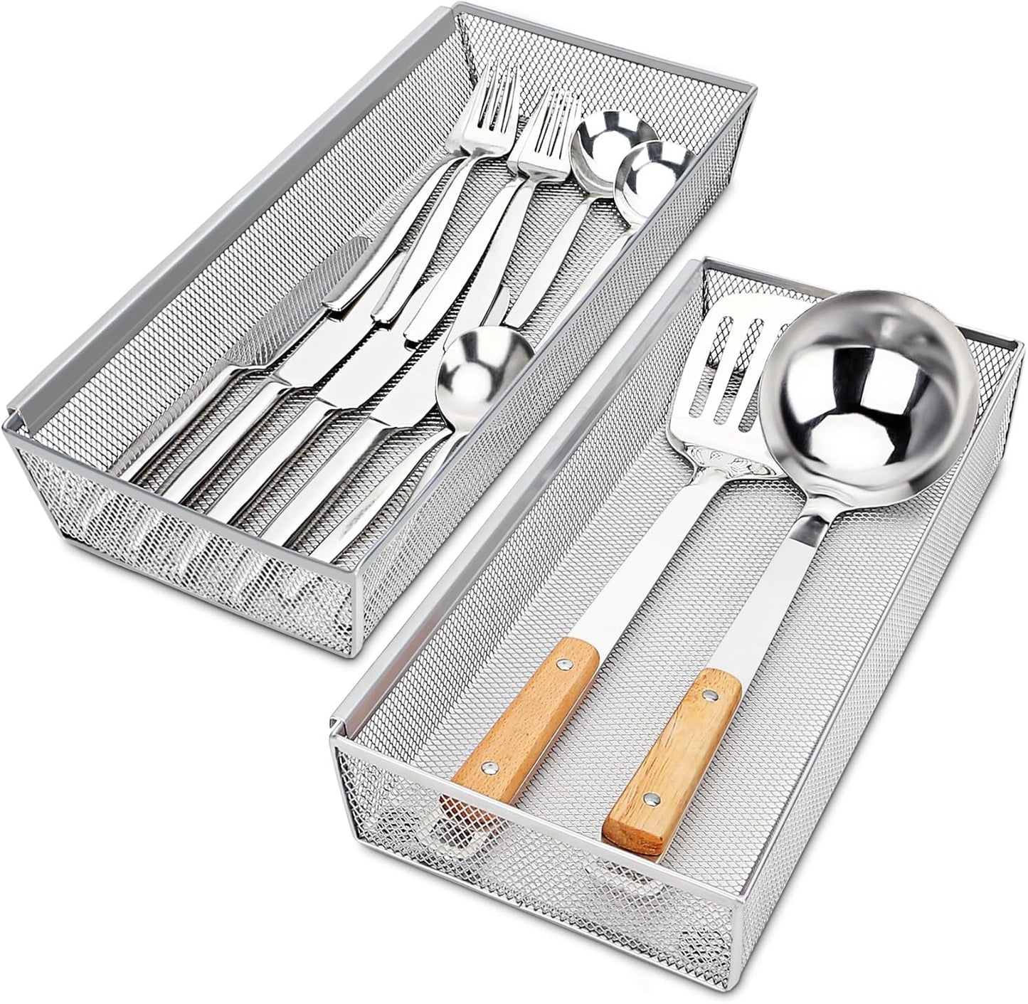 Smgmg Silverware Drawer Organizer, Silverware Organizer for Drawer, 6 Pack Utensil Organizer for Kitchen Drawers, Kitchen Drawer Organizer for Large Utensils with Interlocking Arm (9.6 * 3 * 2 inch)