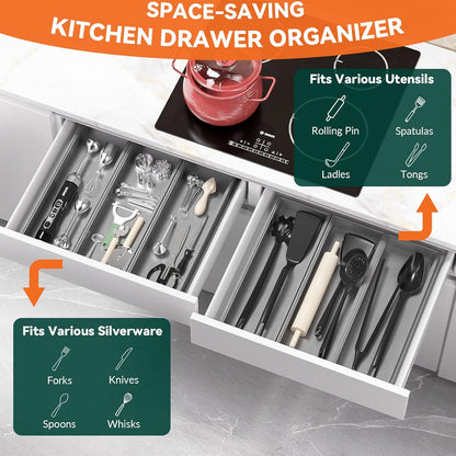 Lixple Bamboo Drawer Organizer, Cutlery Silverware Organizer for Kitchen Drawer, Stackable Utensil Organizer, 2 Pcs Flatware Organizer for Drawer, Wooden Storage Box Tray (Bamboo, 9 X 6 X 2 Inch)