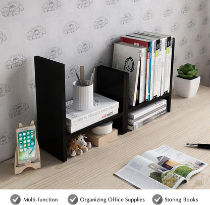 Jerry & Maggie Desktop Organizer Office Storage Rack Adjustable Wood Display Shelf Free Style Double H, Multi-Functional Mini Bookshelf for Desk Natural Stand (Natural Wood Tone)