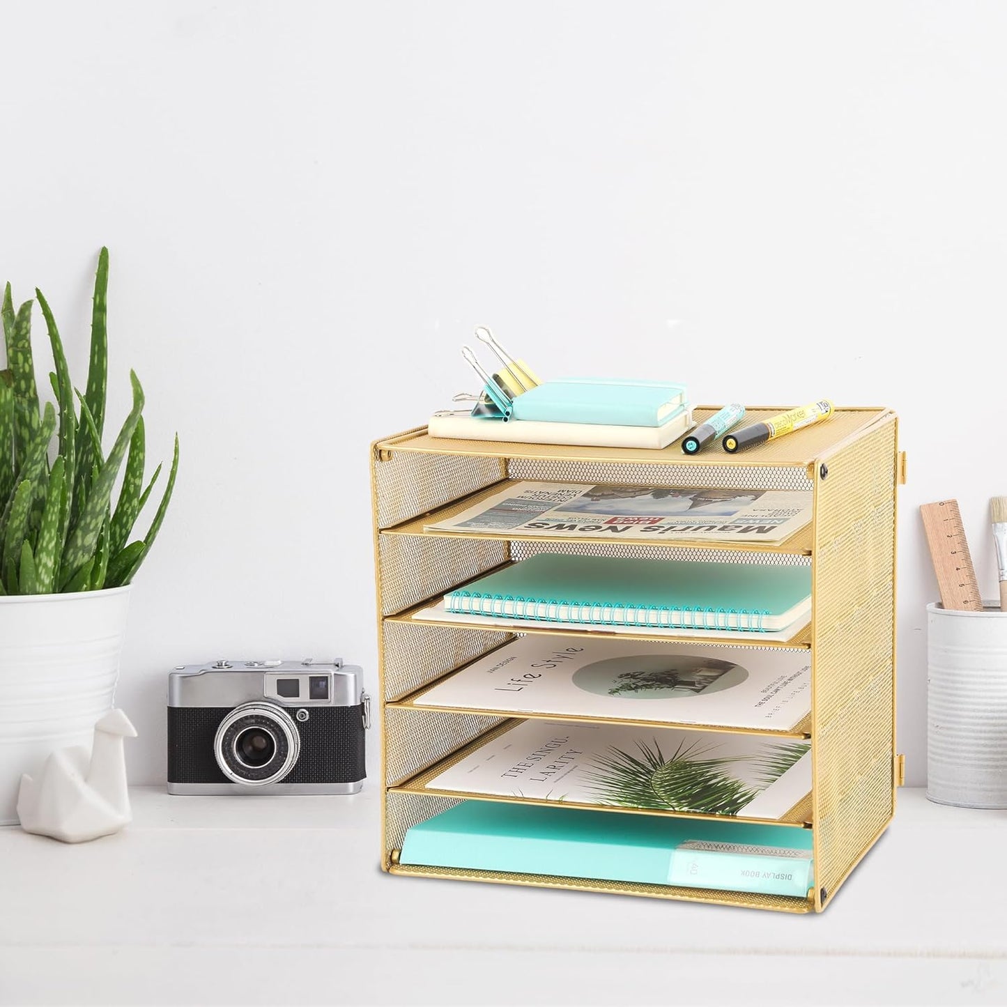 EASEPRES 3 Tier Mesh Desk Organizer Tray, File Paper Letter Folder Holder Desktop Paper Sorter Mail Organization Rack Storage Accessories, for Office Home School Classroom, Black