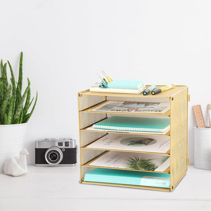 EASEPRES 3 Tier Mesh Desk Organizer Tray, File Paper Letter Folder Holder Desktop Paper Sorter Mail Organization Rack Storage Accessories, for Office Home School Classroom, Black