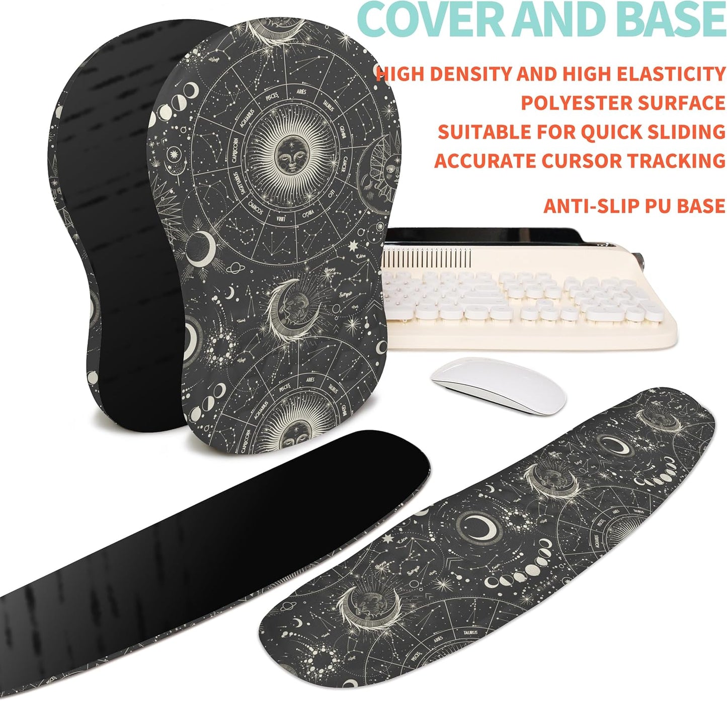 2-in-1 Ergonomic Set, Wave Rise Keyboard Wrist Rest and Massage Bulge Slope Mouse Pad Wrist Support, Cushion Memory Foam Integrated to Relieve Wrist Pain, Black