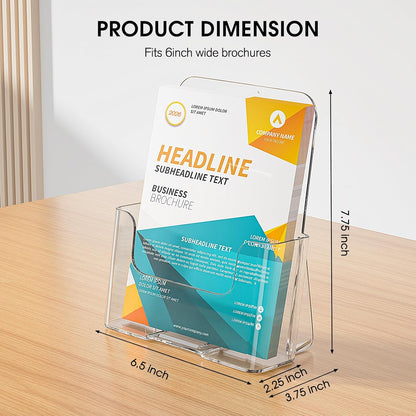 KTRIO Acrylic Brochure Holder 8.5 x 11 Clear Literature Display Stand, Plastic Flyer Holder for Trifold Brochures, Menus, Magazines, Pamphlets, Documents, Desk or Wall Mount, 2 Pack