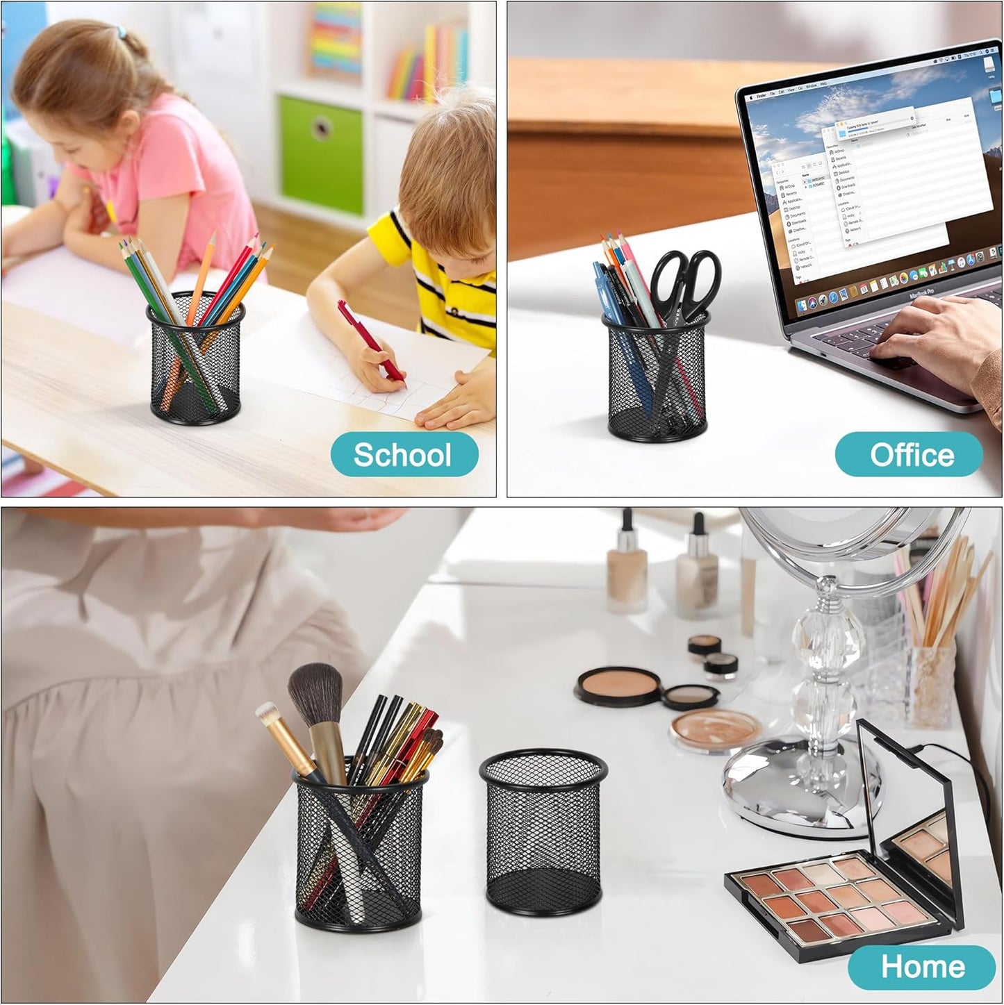 EasyPAG Pencil Holder for Desk, 2 Pack Metal Pen Organizer, Mesh Pencil Cup Organizer for Home, Office, Classroom, School, Black