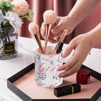 Pencil Holder for Desk Organizer,Ceramic Writing Utensil Storage Organizer Aesthetic Floral Pattern Pen Holder Pen Cup Makeup Brush Holder Creative Gift for Desktop Supplies,School Life Blue