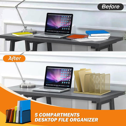 Kuntine.B Desk File Organizer 5 Sections Upright Mesh Desktop Organizer File Sorter Office Organization File Holder for Home, Office & Classroom