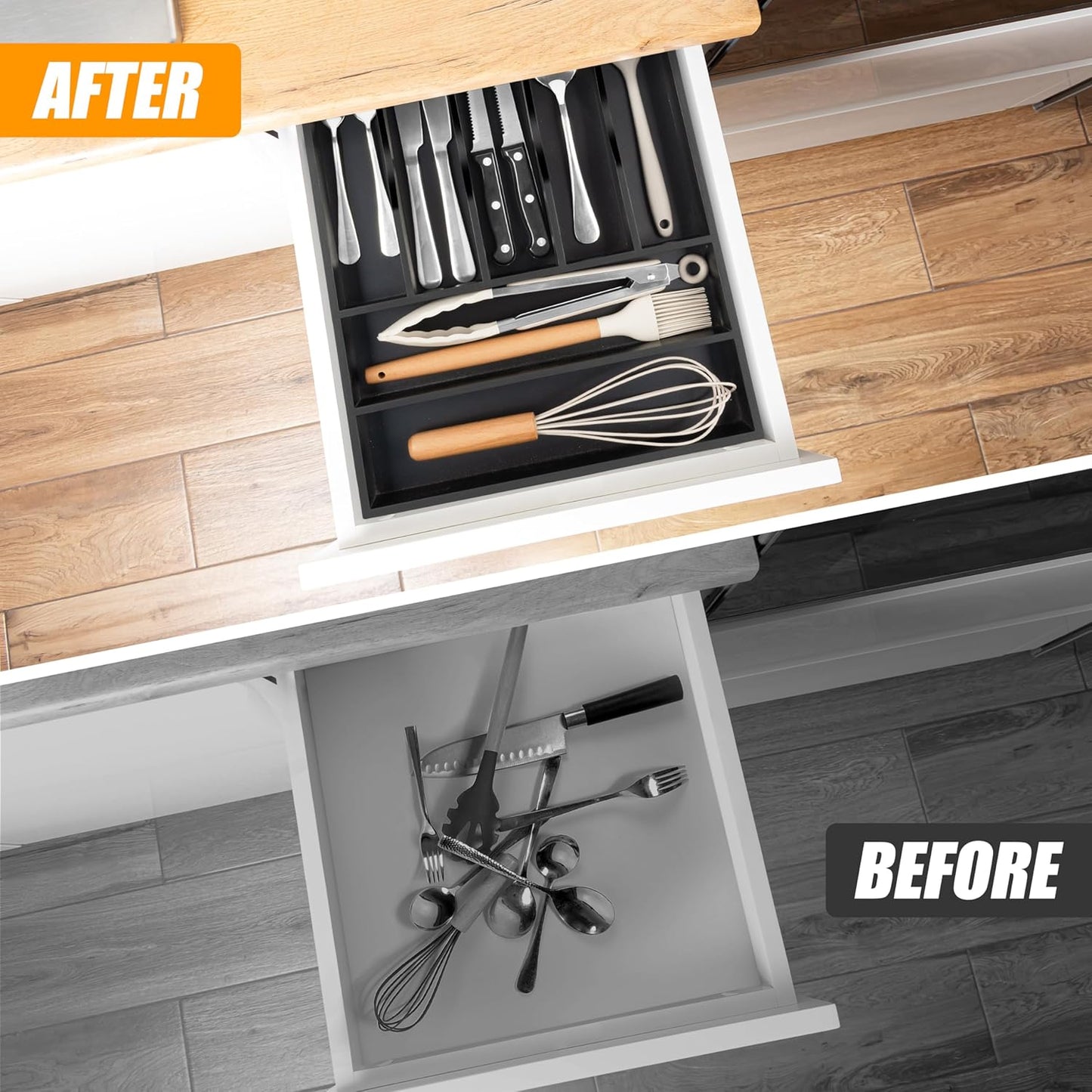Kitchen Silverware Drawer Organizer and Storage Flatware Cutlery Utensil Holder Spice Rack Containers Bathroom Counter Cabinet Office Desk Makeup Drawer Tray Kitchen and Dining Tools Decor Accessories