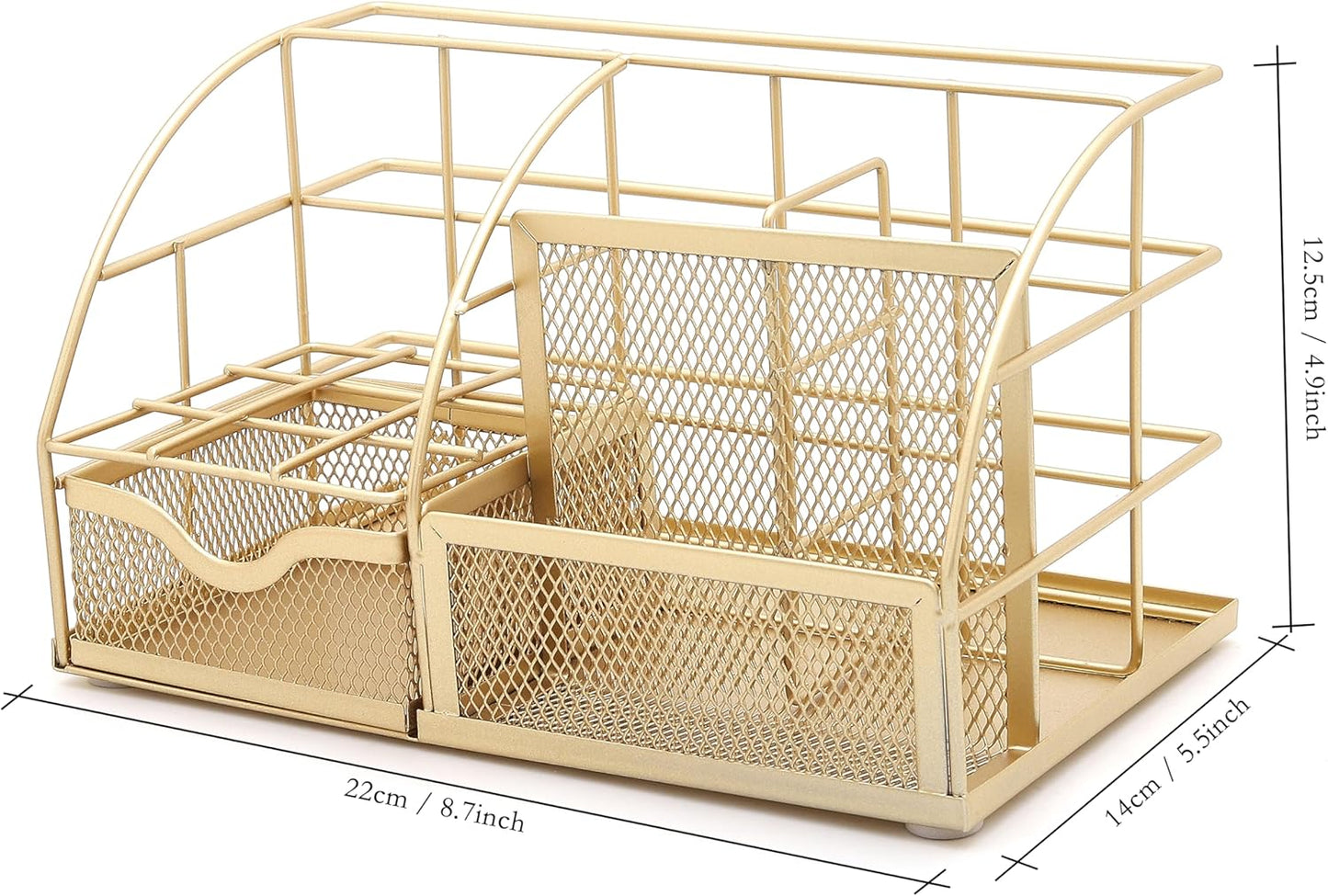 Exerz Desk Organizer Golden Office Desk Accessories Supplies Office Storage Desktop Pencil Pen Holder with Drawer Home Workspace