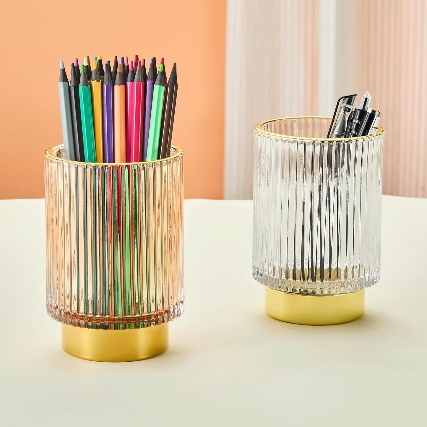 Makeup Brush Holder Organizer,Toothbrush Holders,Desk Pen Pencil Holder,Multifunctional Vintage Glass Brush Cup（L/Green/A3-6-US）