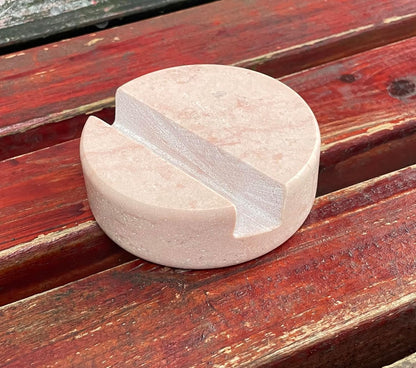 fashciaga Marble Cell Phone Stand Holder for Cellphone Tablet On Desk, Countertop, Table, Nightstand. Heavy Solid Real Stone Mobile Phone Stands (Pink)