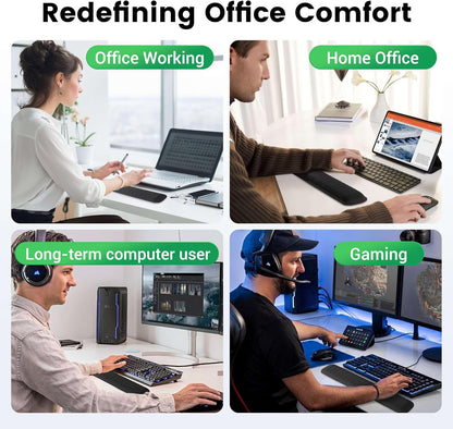 MEKASS Ergonomic Mouse Pad and Keyboard Wrist Rest Set, Super Soft Memory Foam Desk Wrist Support for Computer Keyboard, Non-Slip Arm Palm Rests Cushion for Typing Gaming Office Laptop Mac (Black)