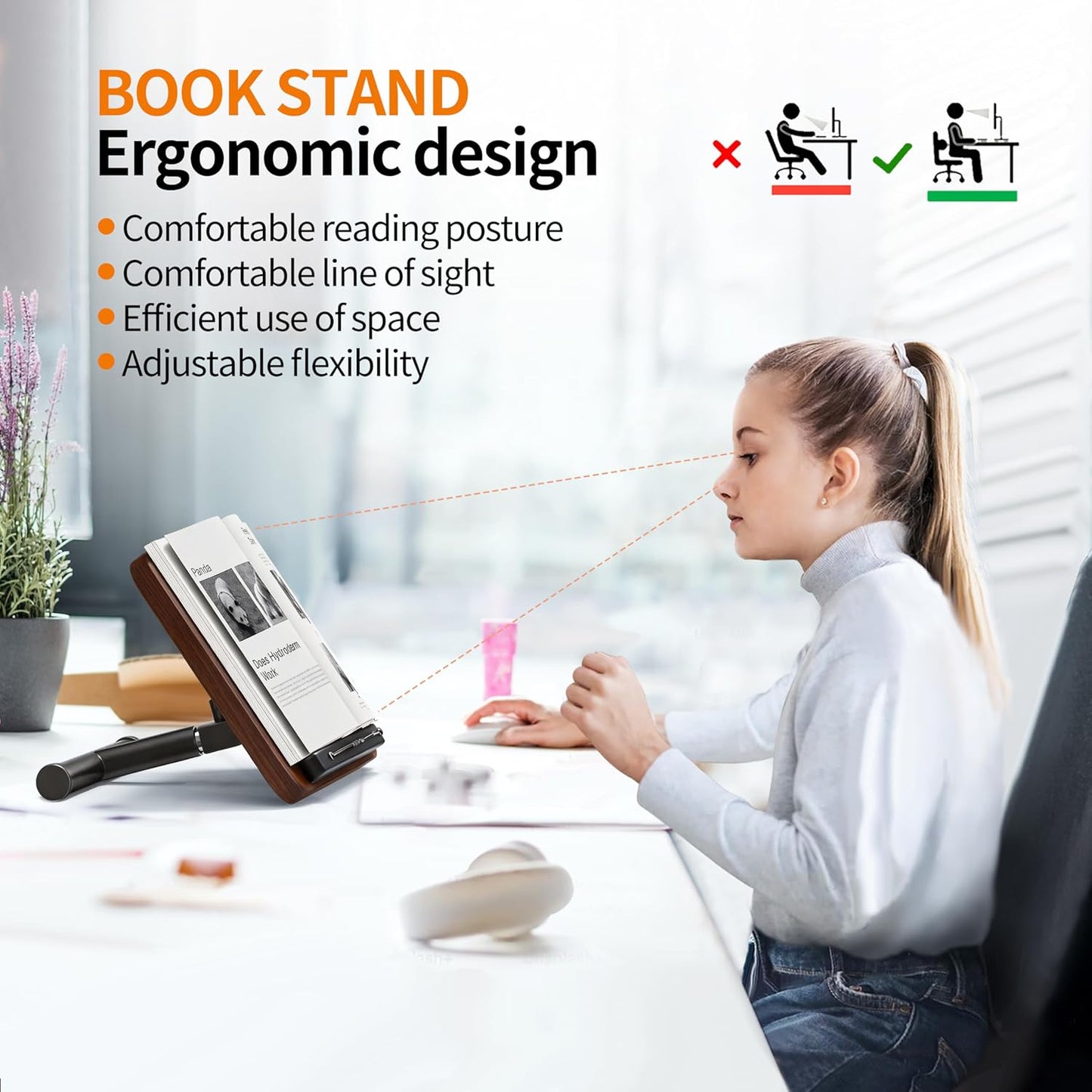NAMON 2-in-1 Dual-use Floor & Desktop Book Stand, Sturdy Metal & Wood Build, Height Adjustable from 16.5" to 51", Floor Reading Stand for Sheet Music, Cookbooks, Projector (White, 11.8" x 16.5" Panel)
