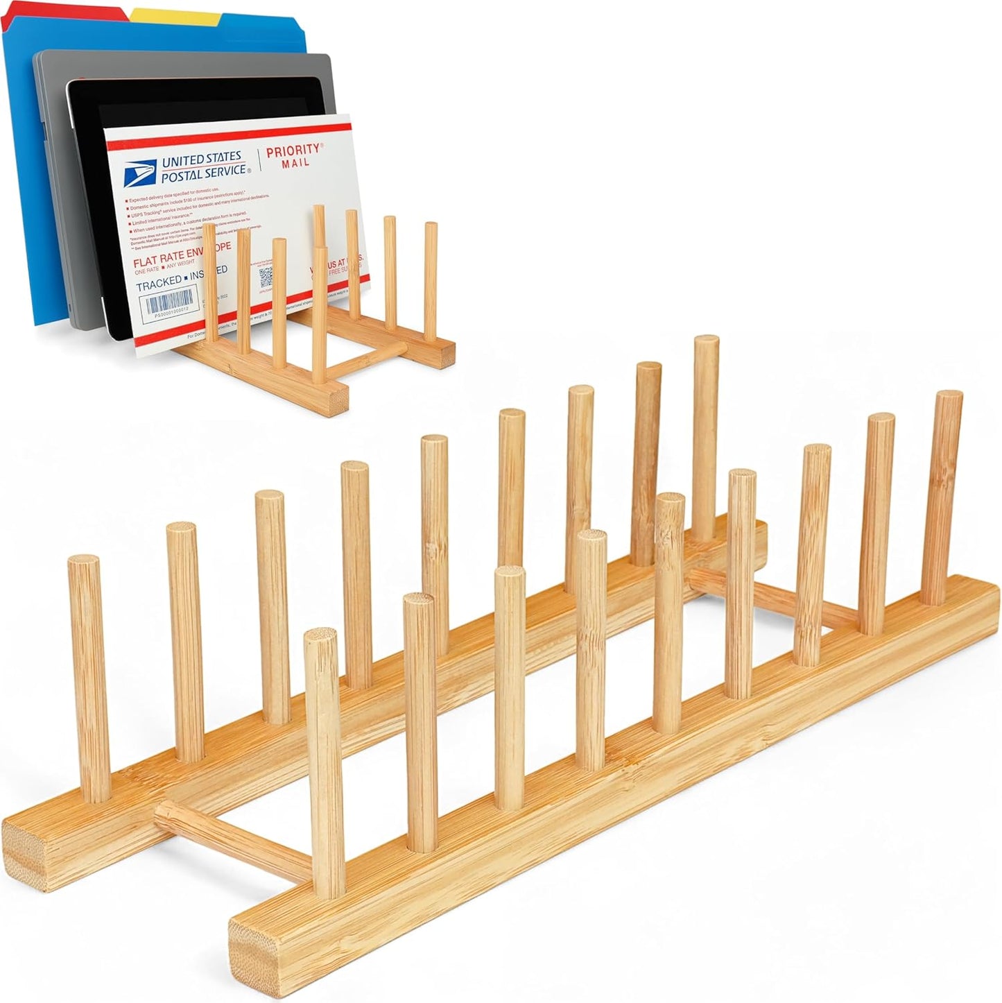 PriZoi® Vertical File Organizer for Desk - Upright 8 Section Bamboo Mail Sorter Organizer - Letter Sorter, Envelope Holder for Desk Top