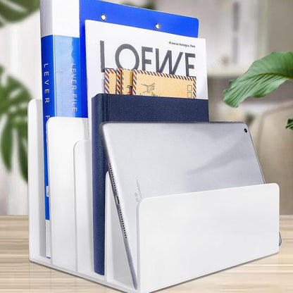 4 Section White Acrylic Desk Organizer and Accessories, Sturdy & Thick Acrylic File Folder Holder Sorter, Office Supplies for Mail, Letters, Paper, Electronics