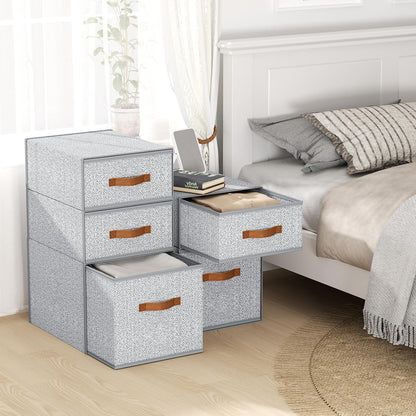 DIMJ Closet Organizers and Storage - Fabric Bins with Drawers for Closet Foldable Clothes Organizers with Clear Window, Stackable Storage Drawers Units for Bedroom, Living Room, 4-Pack, Grey