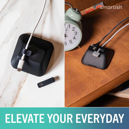 Smartish® Magnetic Cord Holder - Cable Wrangler Organizer with Magnet Clips for Charger Management on Desktop, Nightstand for USB-C + Lightning - Lightly Toasted Beige