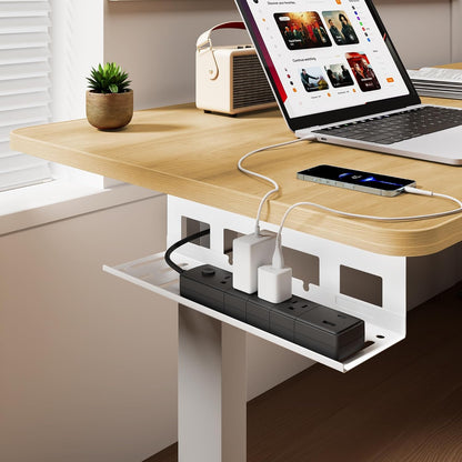 PEGZONE Under Desk Cable Management Tray, 31.5 Inches Metal Cord Organizer Rack, Desk Tray for Power Strip, Cord, Wire, Easy Mounting Cable Management Under Table for Home Office, Black