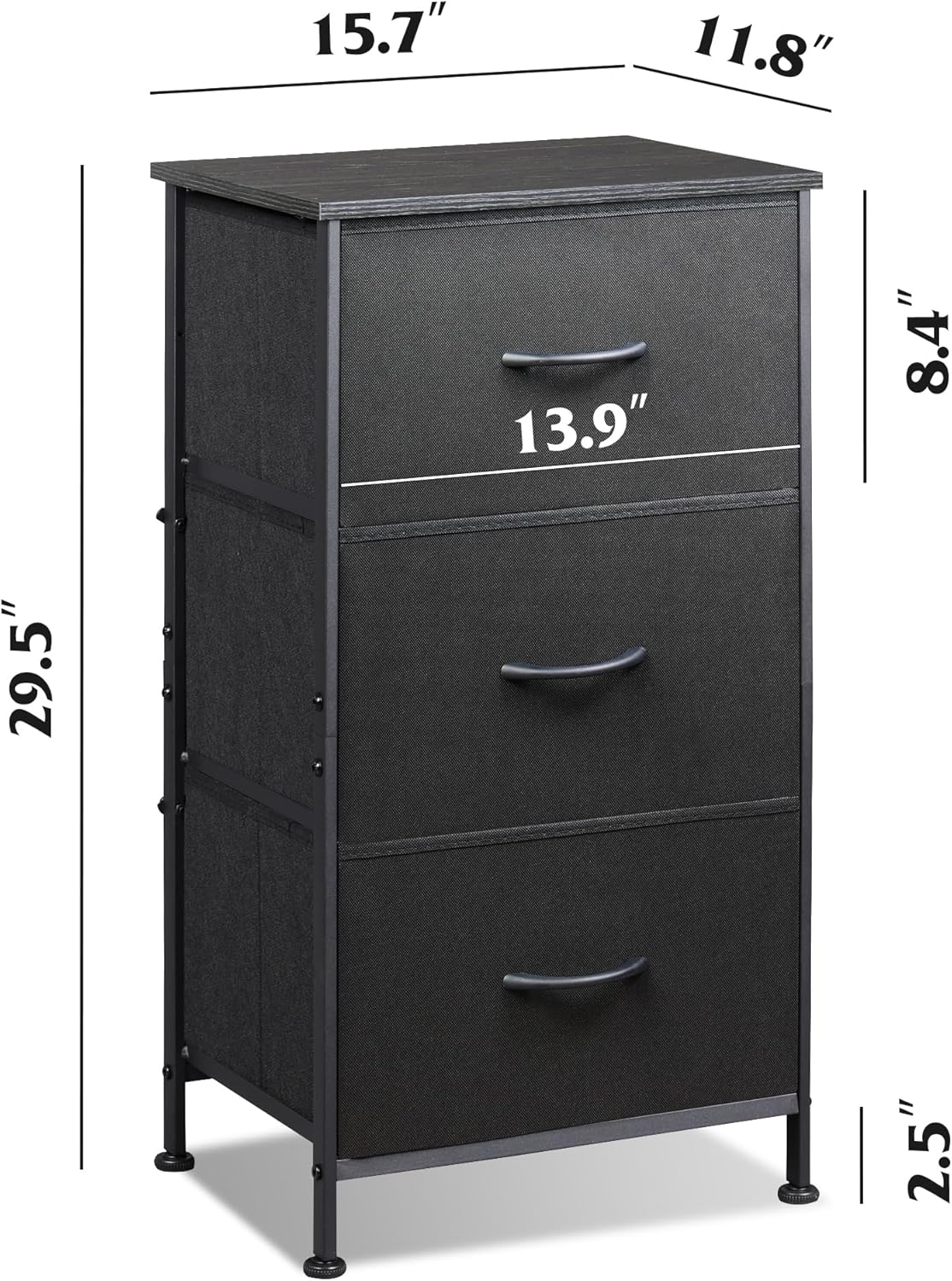 WLIVE Dresser with 3 Drawers, Fabric Nightstand, Cabinet with Wheels, Organizer Storage Dresser for Bedroom, Office, Entryway, Closets, Sturdy Steel Frame, Wood Top, Easy Pull Handle, White
