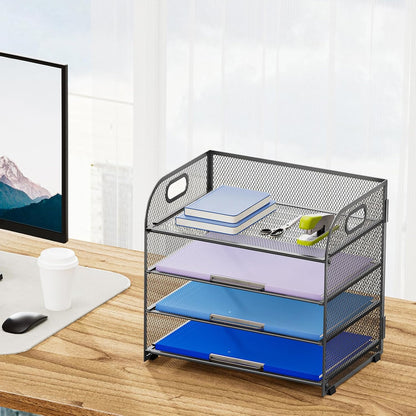 Marbrasse 4 Tier Paper Organizer Letter Tray - Mesh Desk File Organizer with Handle, Paper Sorter Organizer for Letter/A4 Office File Folder Holder (Black, 12.6" x 9.1" x 10.7")