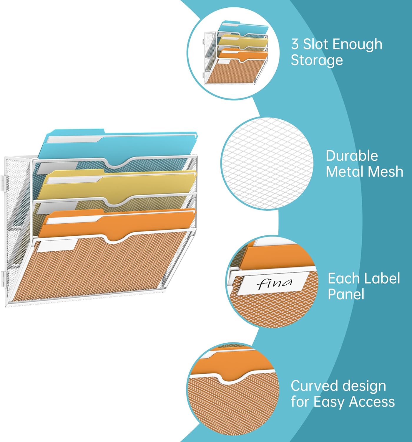 SUPEASY 5 Tier Wall File Organizer, Hanging Wall Mounted Mail Organizer with Label Slots, Metal Mesh File Holder Magazine Rack for Office, Home, School or Classroom, Black