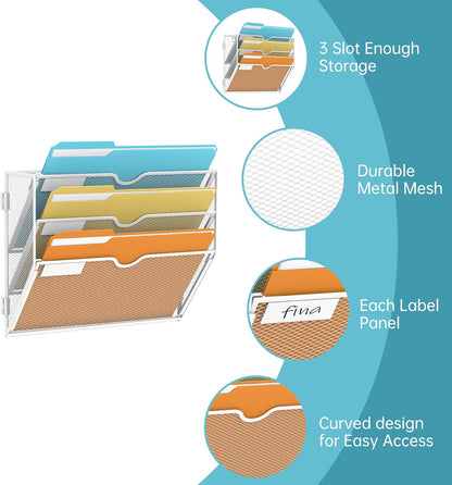SUPEASY 5 Tier Wall File Organizer, Hanging Wall Mounted Mail Organizer with Label Slots, Metal Mesh File Holder Magazine Rack for Office, Home, School or Classroom, Black