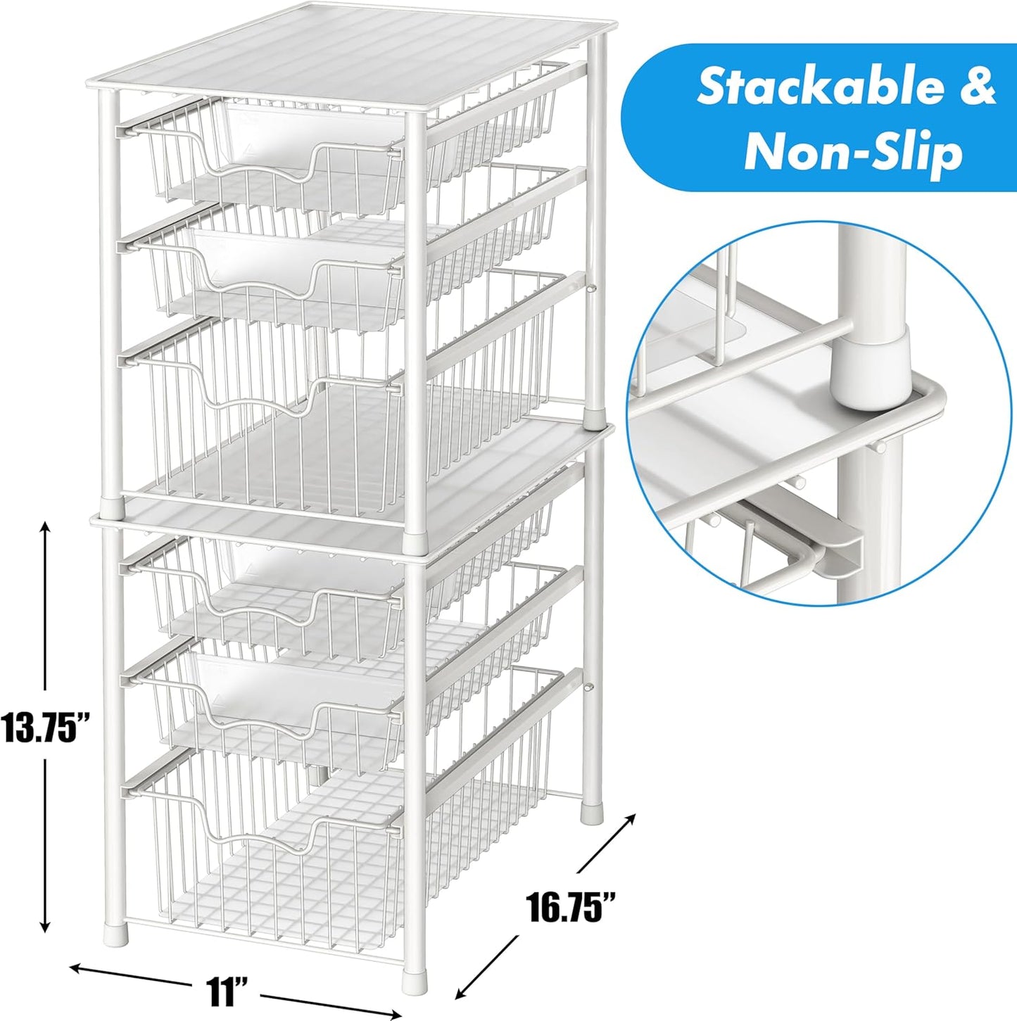 Simple Houseware Stackable 3 Tier Sliding Basket Organizer Drawer, Chrome
