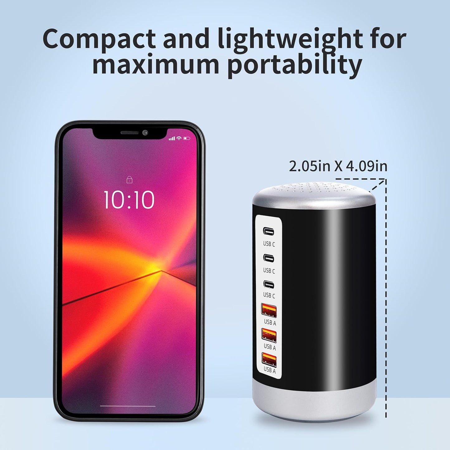 Universal USB Charger 6-Port Desktop USB Charging Station Hub with Smart Identification Technology Compatible with iPhone iPad Cell Phone Tablets(Purple)