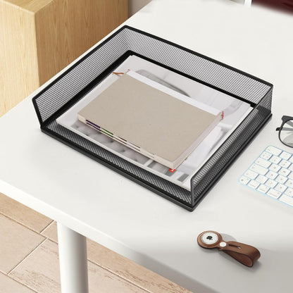 Wire Mesh Letter Trays Paper Tray Desk File Organizer, 2 Pack Stackable Metal Front-Load Documents Tray for Office Supplies File (Lengthways)