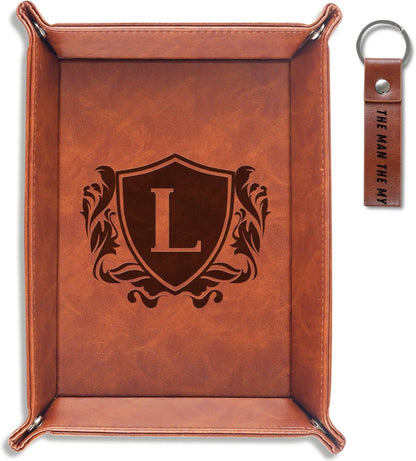 INNObeta Initial Valet Tray, Desktop Storage Organizer, PU Leather Bedside Tray Key Coin Holder, Personalised Gifts for Men, Birthday, Christmas, Letter S