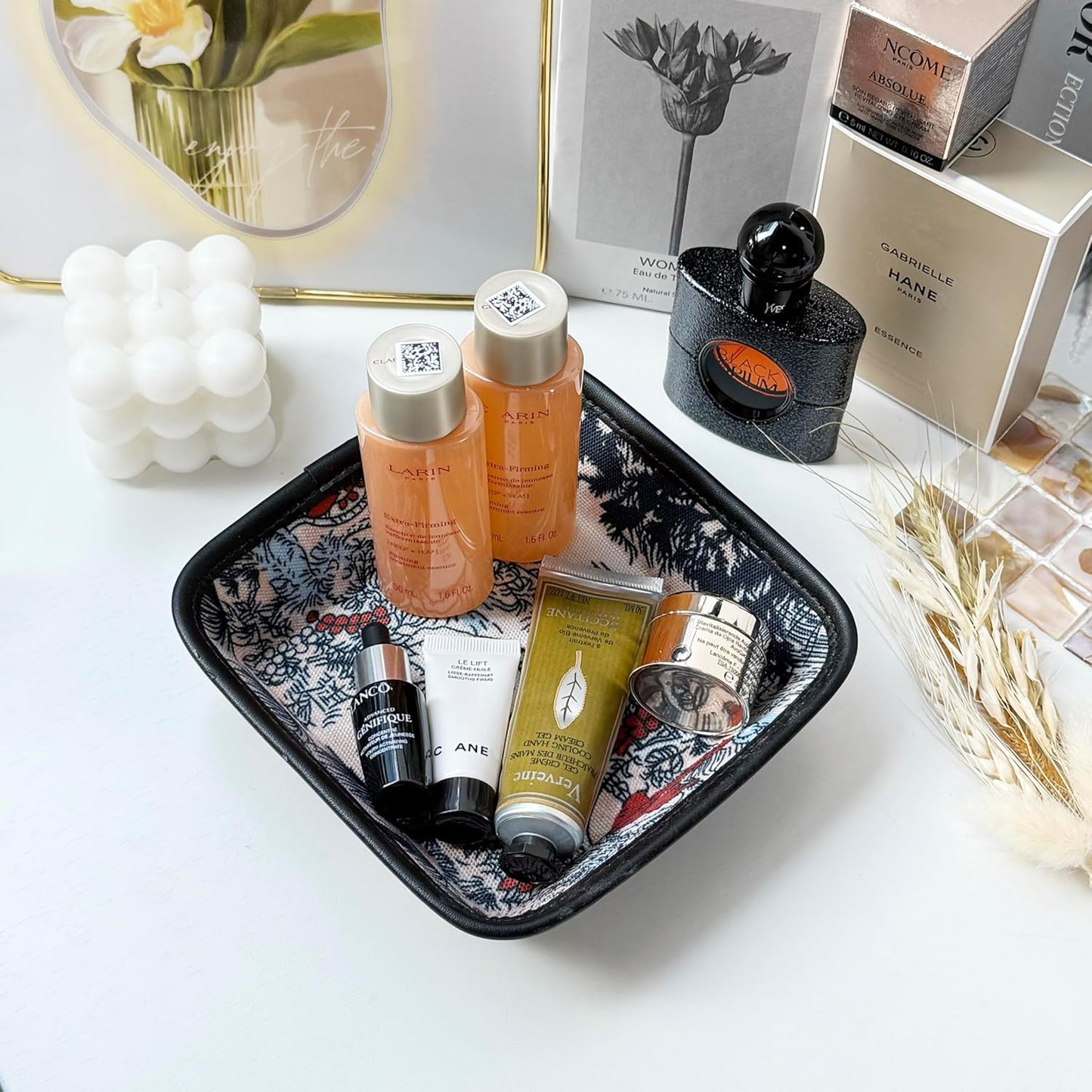 Decorative Catchall Tray with Jewelry Cleaning Cloth - Jewelry Organizer Trays for Keys, Watch, Jewelry, Cosmetics, Candy - Valet Tray Organizer for Bedroom, Nightstand, Entryway Table (Orange-Red)