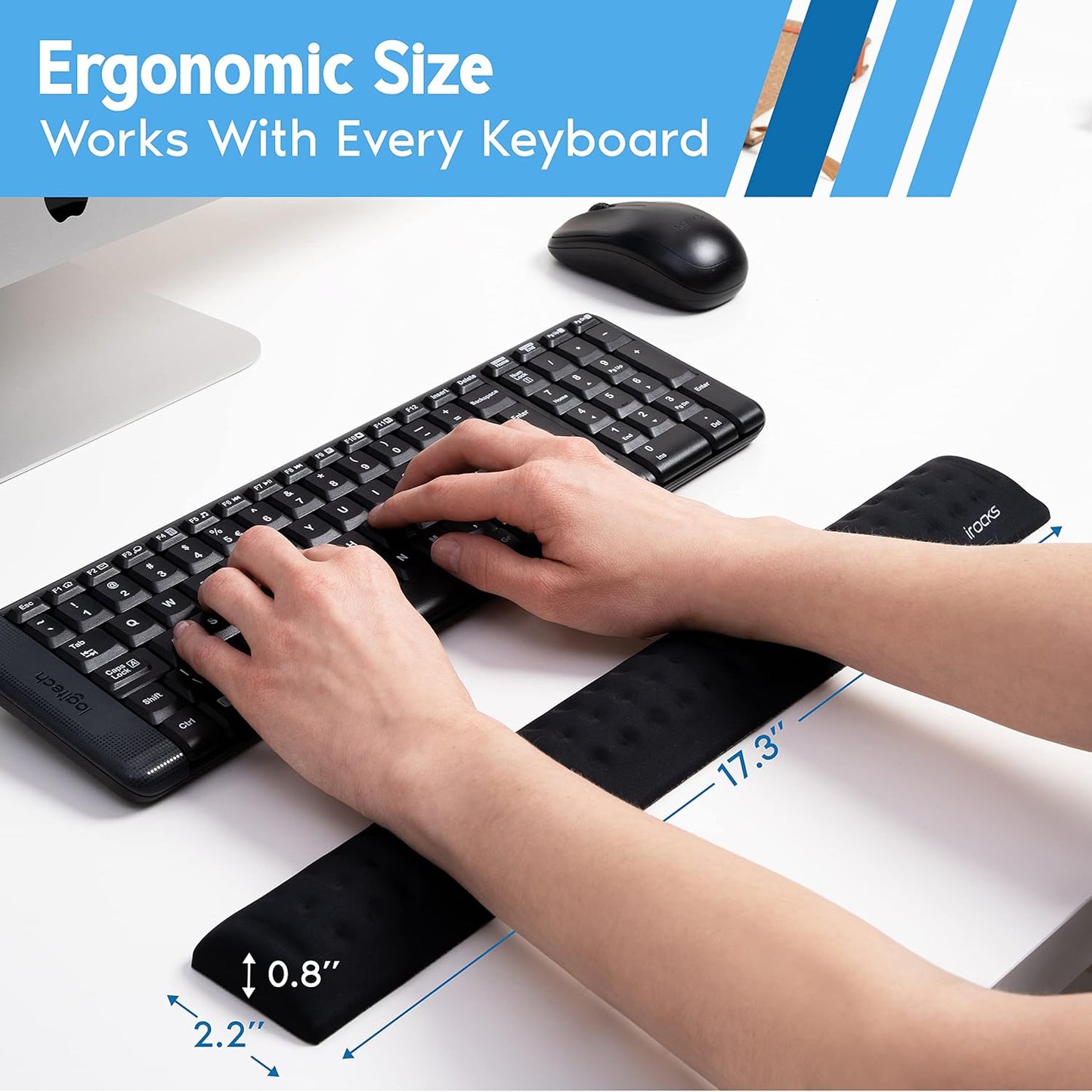 i-Rocks Memory Foam Keyboard Wrist Rest - Pain-Reducing Wrist Rest for Computer Keyboard - Non-Slip Rubber Base Wrist Rest - Cooling Keyboard Pad for Long Hours of Work, Studying, Gaming