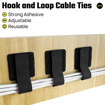 Matenf Under Desk Cable Management Kit - 40 PCS Self-Adhesive Hook & Loop Cable Organizers, Adjustable Cord Hider for Desk, Cable Ties in Office, Home, Kitchen (Black)