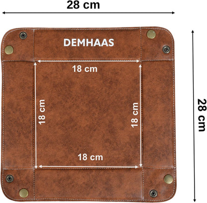 Valet Tray Organizer – Foldable Jewelry & Catchall Tray for Keys, Phone & Wallet – Double-Sided Faux Leather with Rubber Padding – Desk & Nightstand Organizer (Cognac Brown)