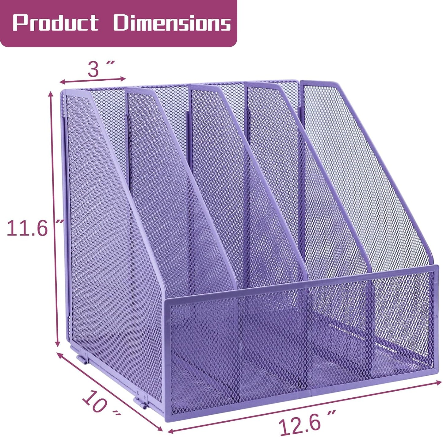 Desk Organizers, Metal Magazine File Holder with 5 Vertical Compartments Rack Binder File Organizer for Office Supplies, Home Workspace - Black