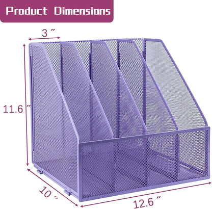Desk Organizers, Metal Magazine File Holder with 5 Vertical Compartments Rack Binder File Organizer for Office Supplies, Home Workspace - Black