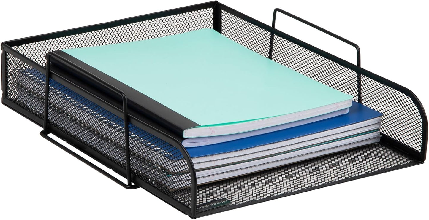 Mind Reader Stackable Paper Tray, Desktop Organizer, File Storage, Office, Metal Mesh, 10.5" L x 13.5" W x 11.25" H, 4 Pcs., Pink