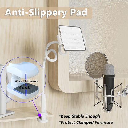 Tablet Stand Holder, Mount Holder Clip with Grip Flexible Long Arm Gooseneck Compatible with ipad iPhone/Nintendo Switch/Samsung Galaxy Tabs/Amazon Kindle Fire HD - Black