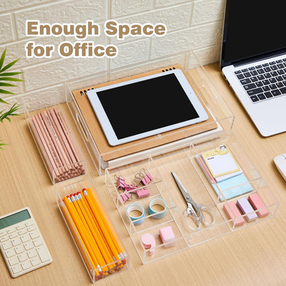Briwooody 4 Pack Desk Drawer Organizer Set 3 Size Clear Acrylic Drawer Organizer Trays and Storage Dividers Office Accessories for Pen Makeup Silverware Office Bathroom